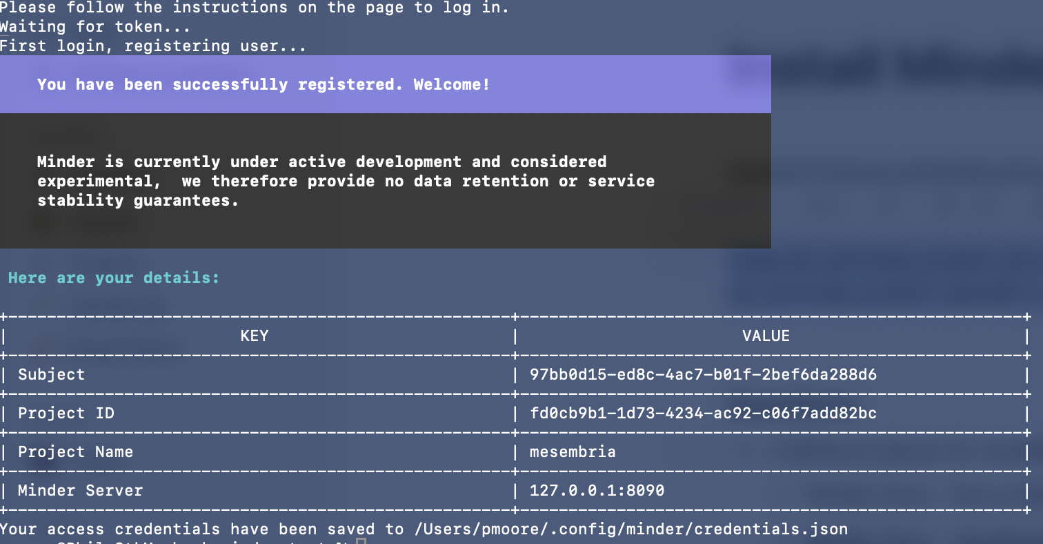 Successful Minder auth